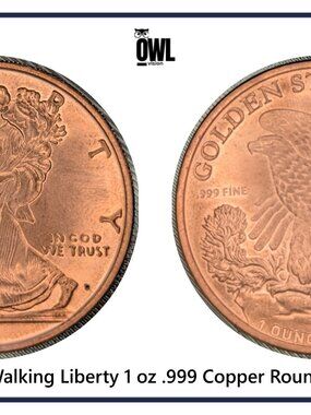 Walking Liberty 1 oz .999 Copper Round • USA Bullion Style Collectible